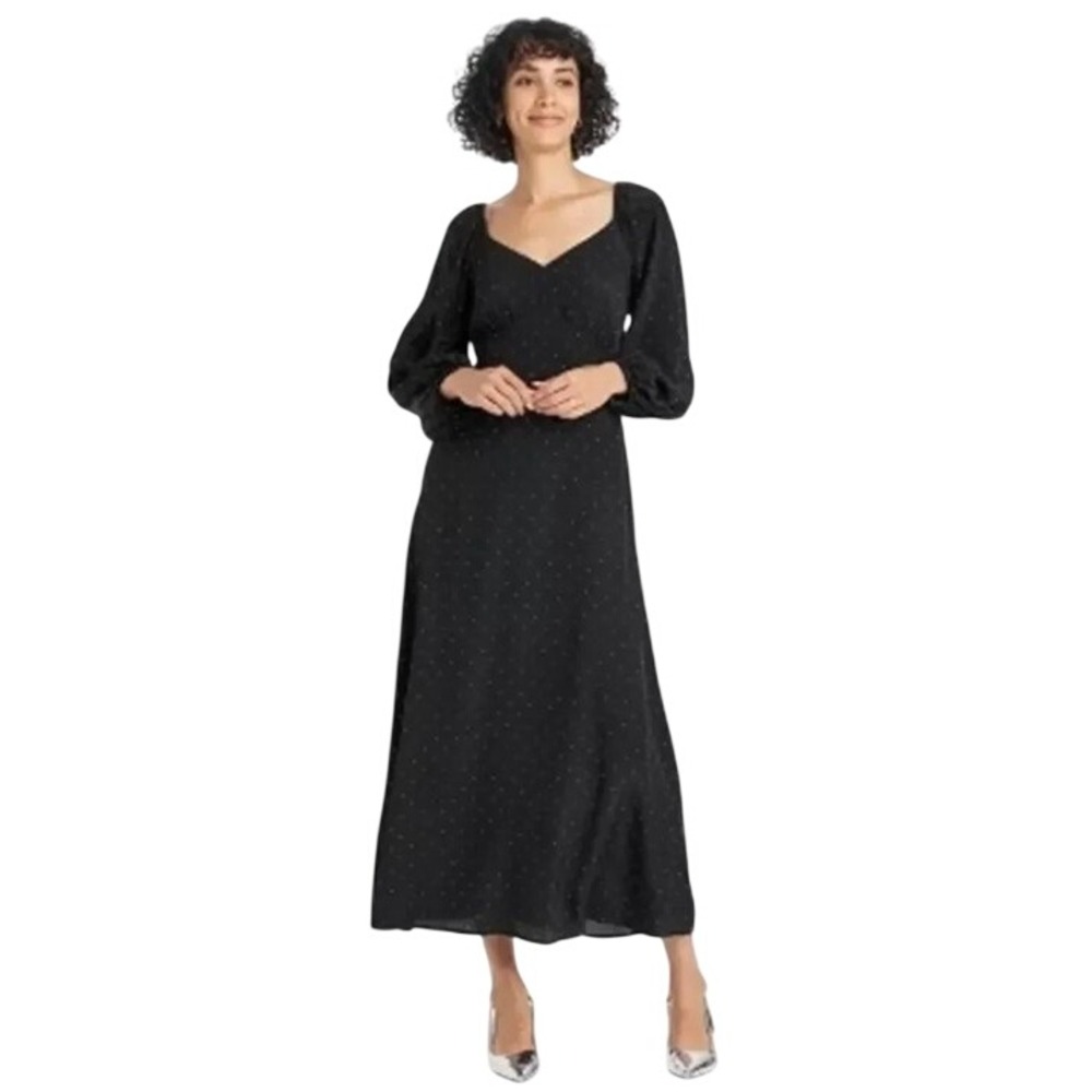 a new day Black Dot Long Sleeve Maxi Dress Small - Picture 2 of 5